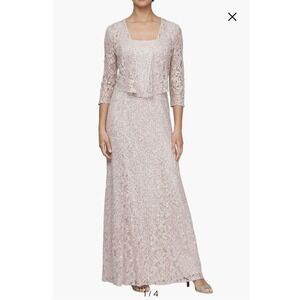 Alex evening two-piece gown  Size 8 Blush Floral Sequin NWT Msrp 229